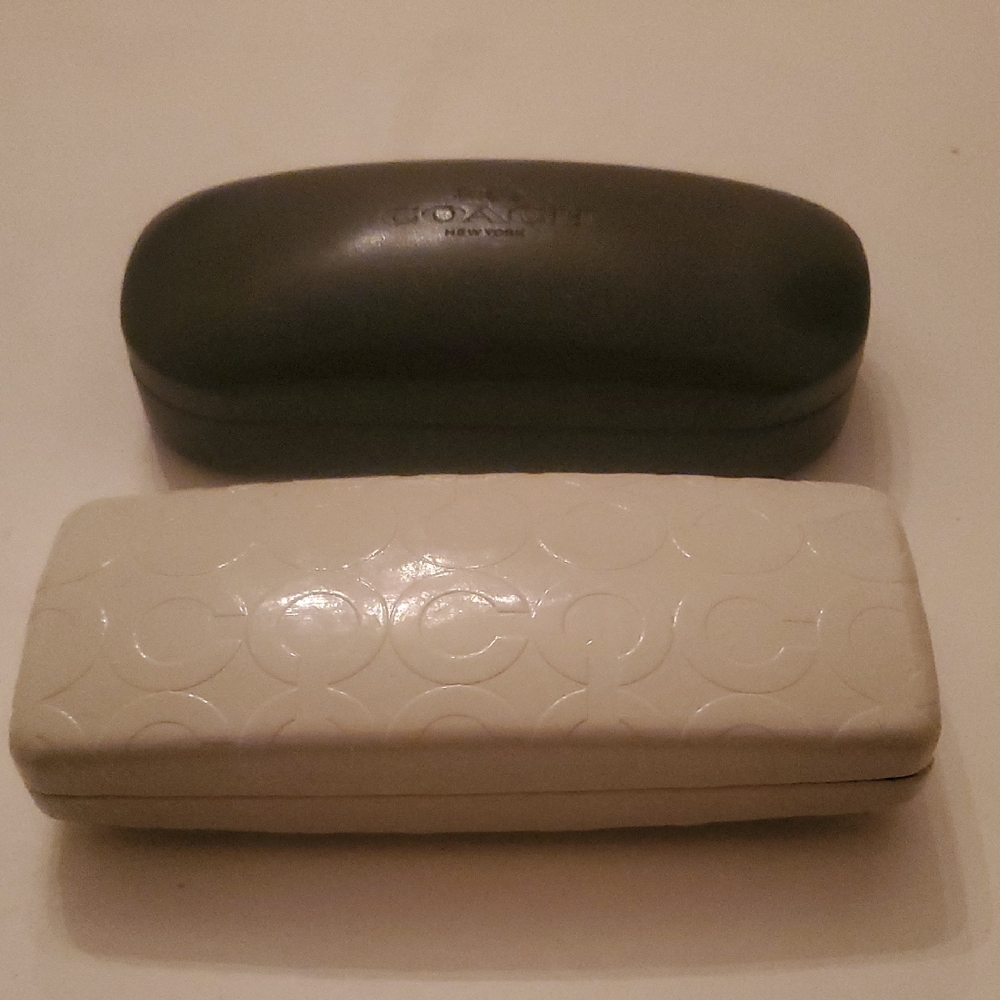 Coach White Embossed Eyeglass Case with Black Hard Shell Case